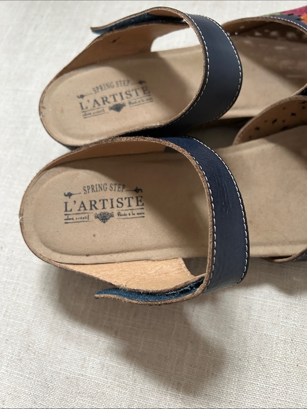Spring Step L'artiste Spikey Floral Sandal Navy SZ 42 Leather Comfort Mary Jane - Picture 3 of 15
